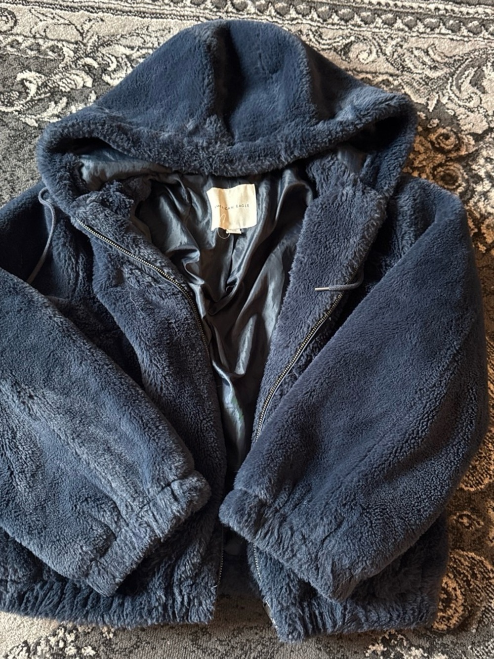American Eagle Black Faux Fur-Lined Jacket